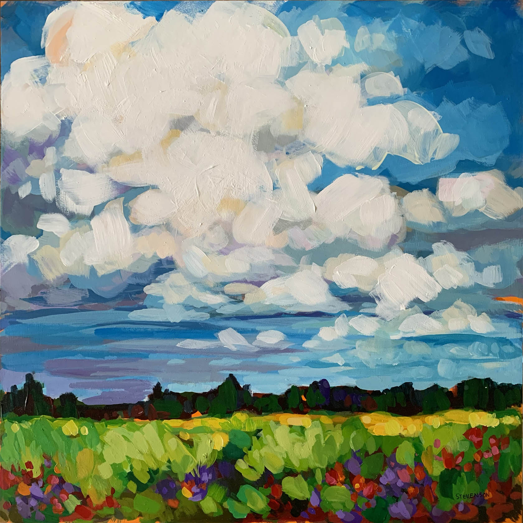 Catherine Stevenson Hockenhull Towering Sky Acrylic on Cradled Birch Sweet Sixteen Show